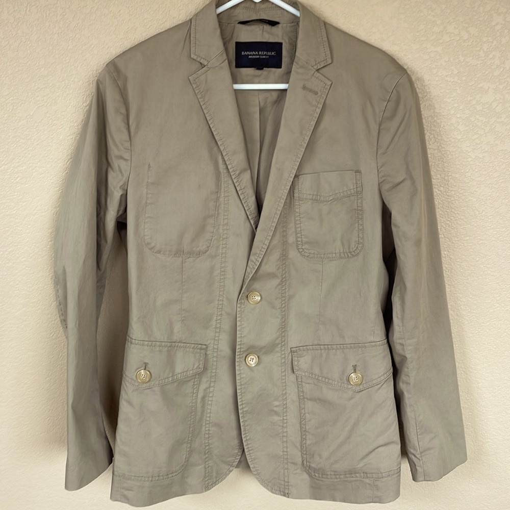 Banana Republic Modern Slim Fit Tan Khaki Cotton Casual Summer Jacket Blazer